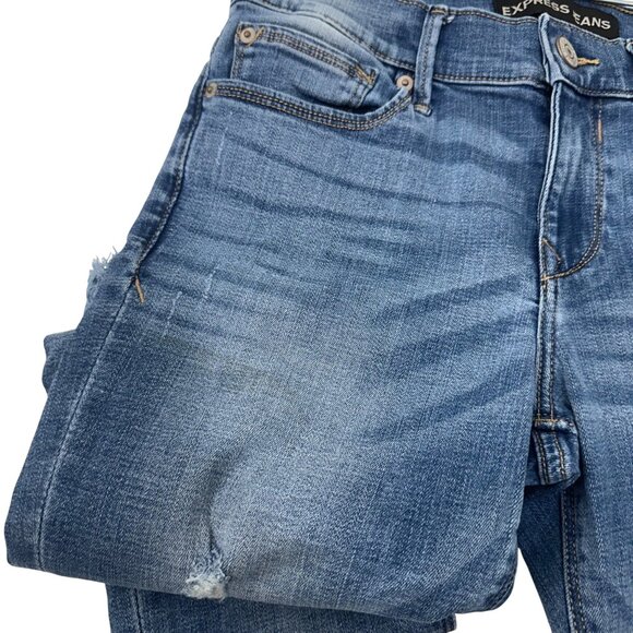 Express Jeans Cropped Distressed Midrise Denim Leggings SZ 6 Frayed Hem Stretch - Picture 13 of 13